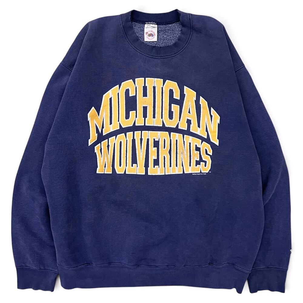 Vintage 90s Michigan Wolverines Supercotton Sweatshirt College Crewneck Distress